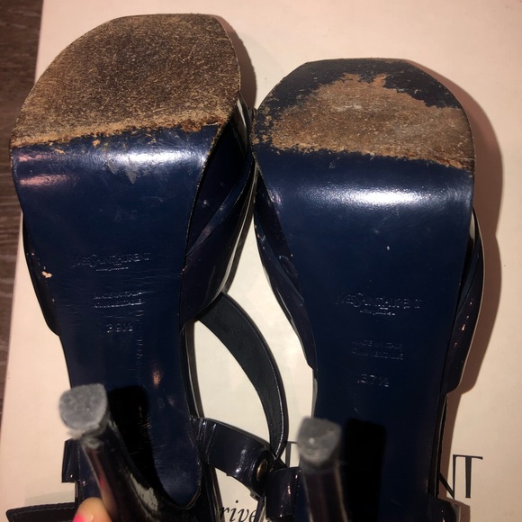 YSL Saint Laurent Blue Patent Tribute Platforms - Picture 4 of 8